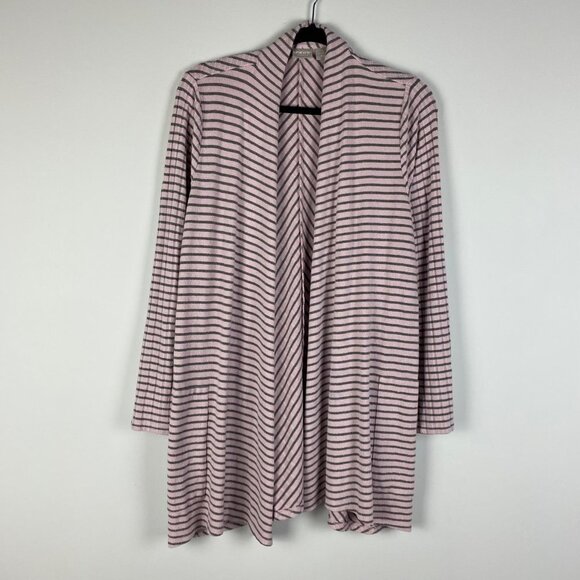 Chicos Zenergy Cardigan Sweater 1 US Medium Gray Stripe Open Front - Picture 1 of 9